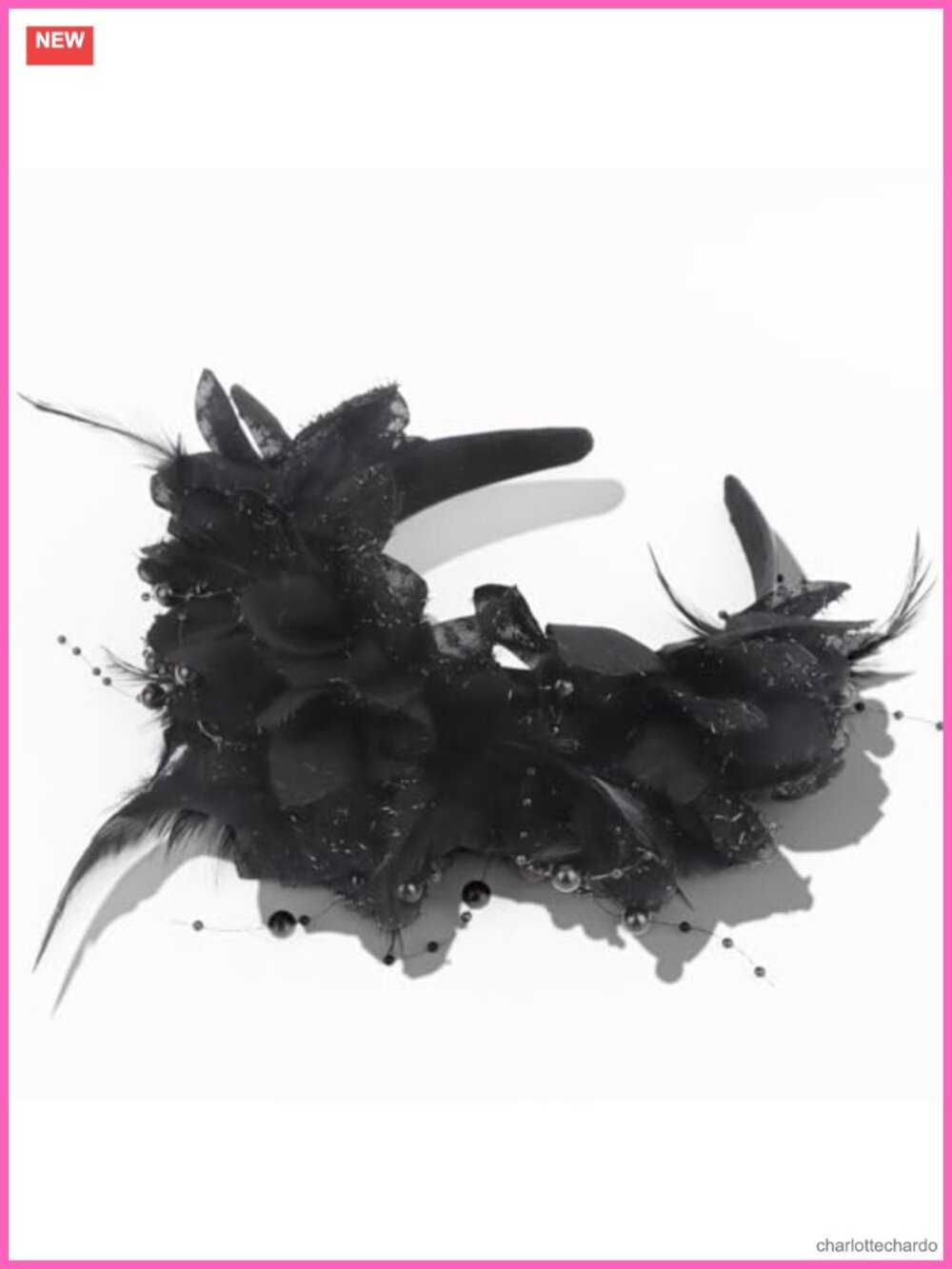 Flower Feather Pearl Headband Gothic Wedding Headpiece for Prom Halloween
